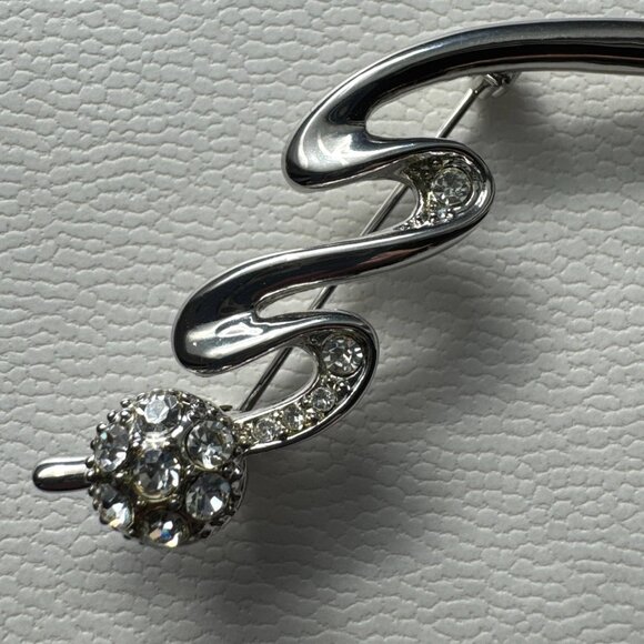 Silver-Tone Abstract Brooch with Rhinestones - Picture 5 of 7